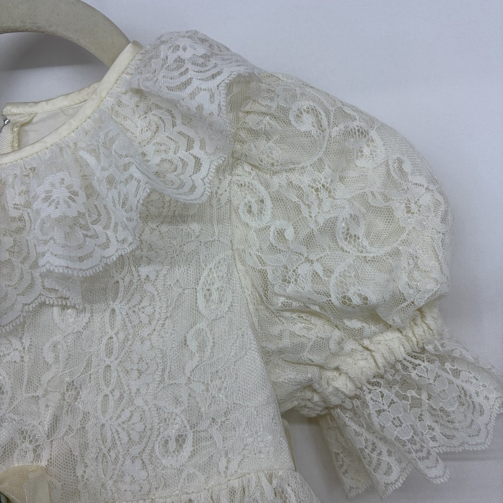 Jessica McClintock Vintage Size 6X Girl Lace Puff Sleeve Dress Cottagecore Ivory - Picture 2 of 8